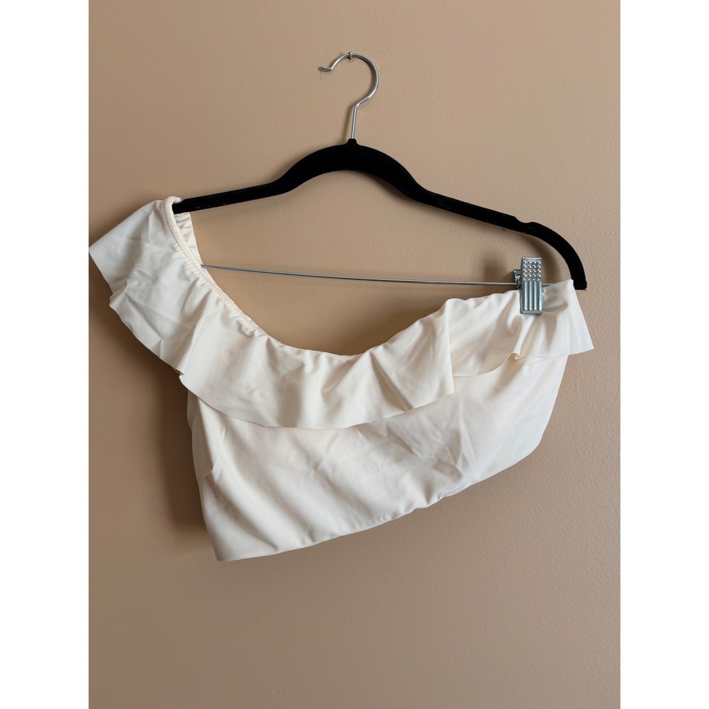 Amiani Bikini Top Medium Ivory Cream One Shoulder Ruffle